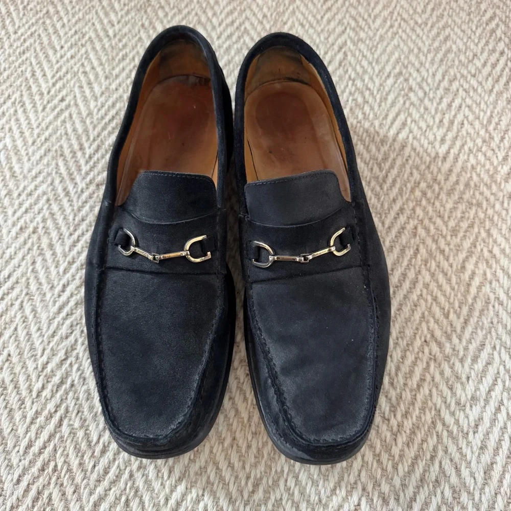 Men’s Gucci Suede Black & Gold Horse Bit Loafers | Size 11.5